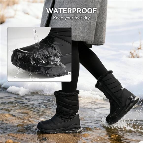 Women's Waterproof Winter Snow Boots Warm Fur Lined Wide Booties Mid Calf - Picture 2 of 7